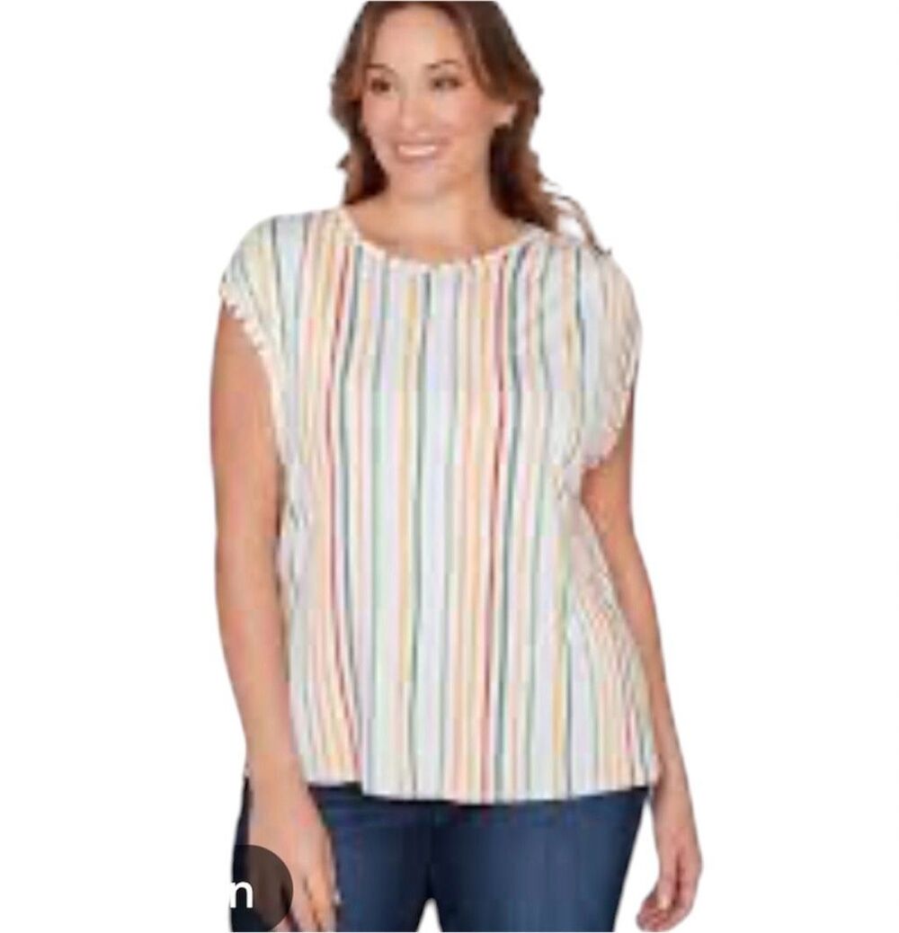 Emaline Multicolored Vertical Striped Dropped Shoulder Sleeveless Plus Size 3X N